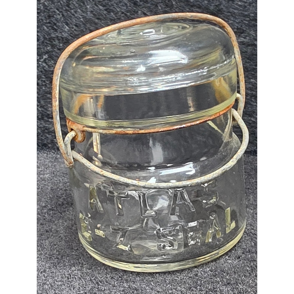 Vintage Atlas E-Z Seal Clear Glass Mason Jar with Lid and Wire Bail Closure